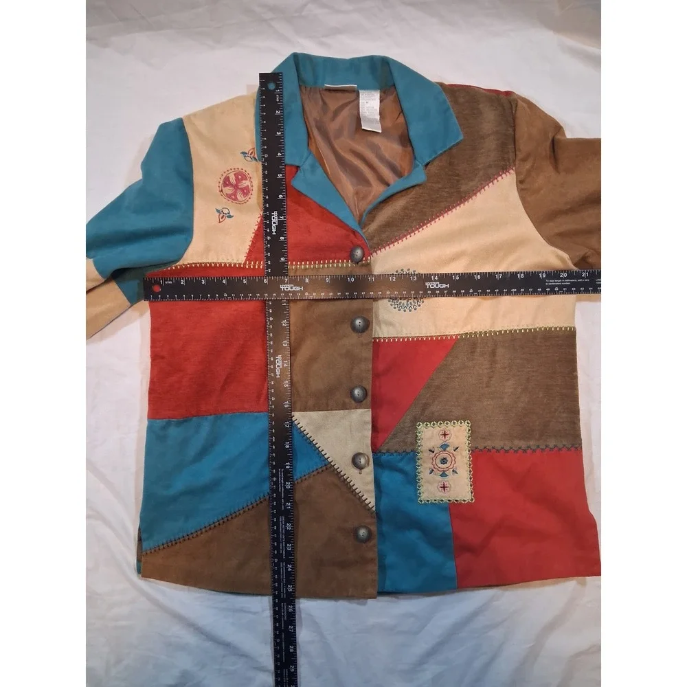 Vintage Koret Patchwork Jacket and Pants Set Womens Medium Teal Multi Embroidery